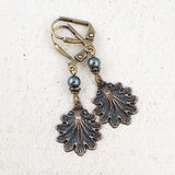Dark Teal Victorian Sea Shell Earrings