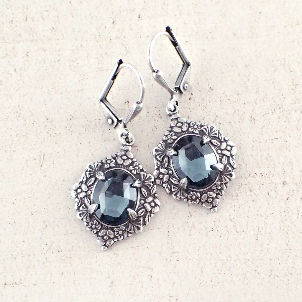 Victorian Style Montana Blue and Silver Earrings
