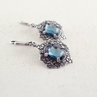 Victorian Style Montana Blue and Silver Earrings side view