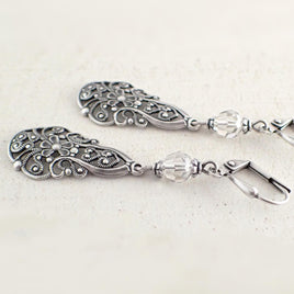 Lacy Silver Victorian Filigree Drop Earrings
