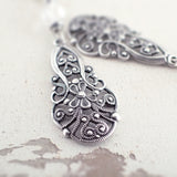 Lacy Silver Victorian Filigree Drop Earrings detail