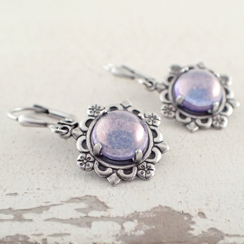 Lustered Lavender Cabochon Earrings