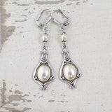 Silver Victorian Ivory Pearl Cabochon Earrings view 2
