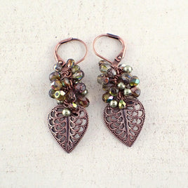 Light Green Cluster Filigree Leaf Earrings