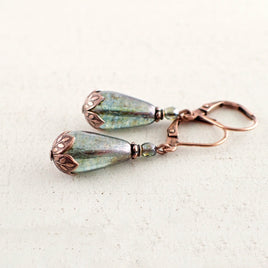 Luminous Green and Copper Teardrop Earrings