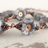 Dusty Denim Blue and Copper Flower Bracelet