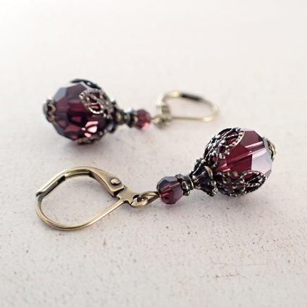 Antique style burgundy crystal earrings