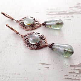 Long Green and Copper Earrings