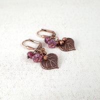 Heart Shaped Leaf and Flower Cluster Earrings