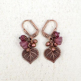 Heart Shaped Leaf and Flower Cluster Earrings