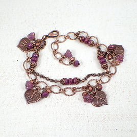 Heart Shaped Leaf and Flower Cluster Chain Bracelet