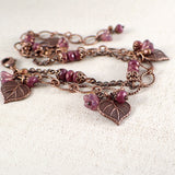 Heart Shaped Leaf and Flower Cluster Chain Bracelet