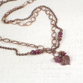 Heart Shaped Leaf and Flower Cluster Chain Necklace
