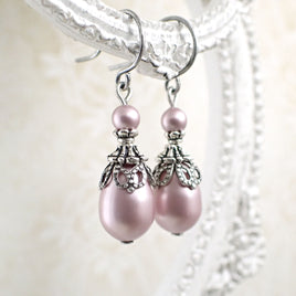Antique Style Powder Pink Pearl Earrings