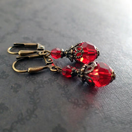 Romantic Red Victorian Style Crystal Earrings