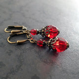 Romantic Red Victorian Style Crystal Earrings