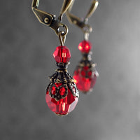 Romantic Red Victorian Style Crystal Earrings view 2