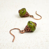 Rustic Green Czech Glass Rondelle Earrings