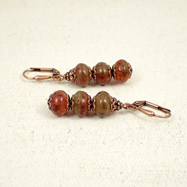 Rustic Burnt Orange Stacked Rondelle Earrings