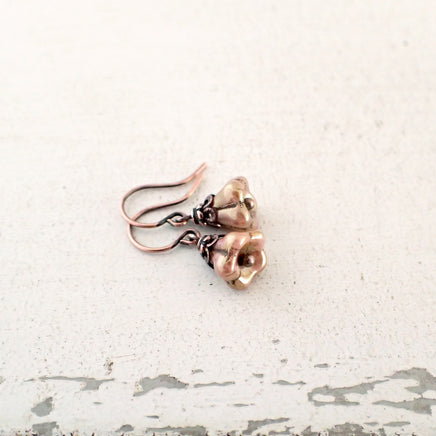 Rustic Dusty Pink and Copper Flower Earrings