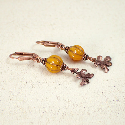 Orange Pumpkin and Oak Leaf Earrings