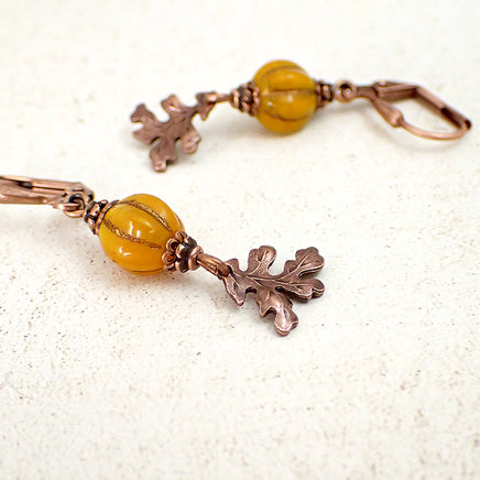 Orange Pumpkin and Oak Leaf Earrings