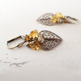 Autumn Amber Blooms Filigree Earrings