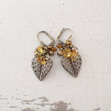 Amber yellow bead cluster earrings