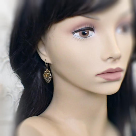 Autumn Amber Blooms Filigree Earrings mannequin photo