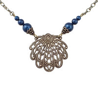 Victorian Filigree Seashell Necklace in Dark Teal