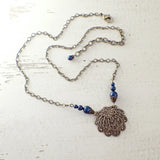 Victorian Filigree Seashell Necklace in Dark Teal