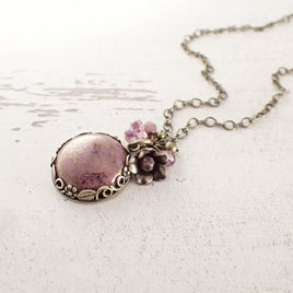 Dusty Rose Pink Floral Pendant Necklace