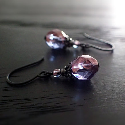 Lustered Purple and Black Metal Earrings