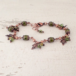 Olive Green Maple Leaf Charm Bracelet