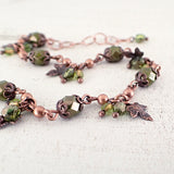 Olive Green Maple Leaf Charm Bracelet