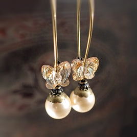 Golden Crystal Butterfly Earrings