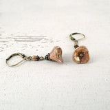 Dusty Pink Long Flower Dangle Earrings detail view