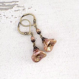 Dusty Pink Long Flower Dangle Earrings