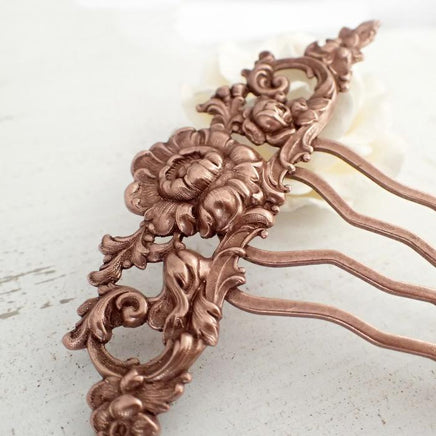 Floral Victorian Hair Comb in Antiqued Copper view 3