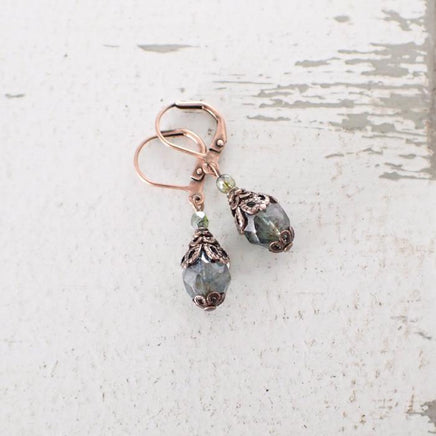 Rustic Green Copper Lever Back Earrings view 2