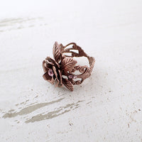 Copper Rose Filigree Ring with Pink Crystals view 3