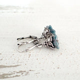 Dainty Teal and Silver Flower Earrings view 2