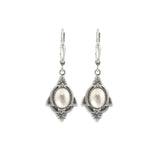 Art Deco Pearl Cabochon Earrings in Antiqued Silver Finish