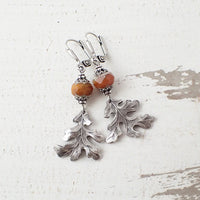 Rust Orange and Silver Oak Leaf Earrings