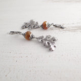 Rust Orange and Silver Oak Leaf Earrings view 2
