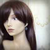 Gunmetal Dusky Blue Stone Earrings on mannequin