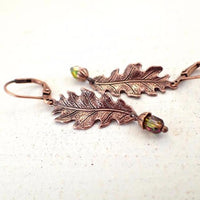 Copper Oak Leaf and Acorn Dangle Earrings