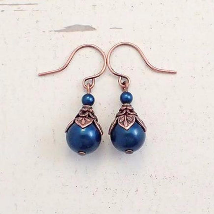 Copper and Bluish Teal Pearl Earrings