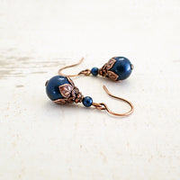 Copper and Bluish Teal Pearl Earrings side view