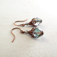 Dusty Seafoam and Copper Beaded Earrings view 2